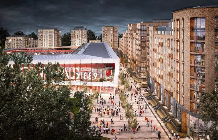 Phối cảnh thiết kế sân vận động Kingfield mới của Woking FC với tham vọng mở rộng