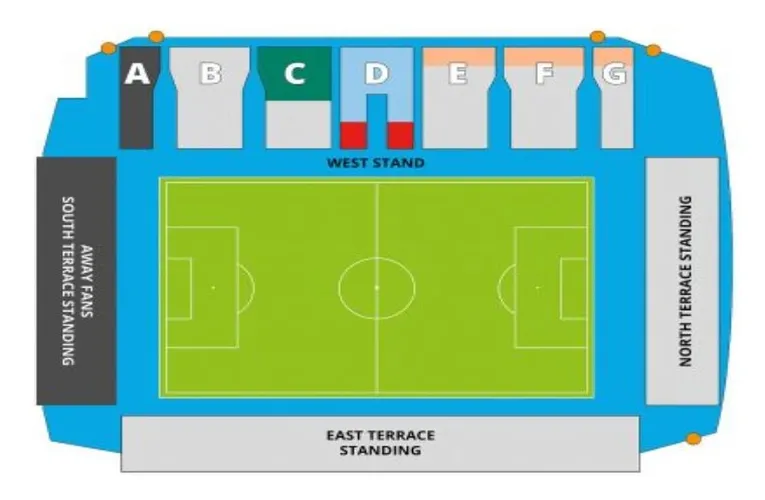 Sơ đồ chỗ ngồi chi tiết của sân vận động Mill Farm, giúp khán giả AFC Fylde dễ dàng tìm vị trí mong muốn
