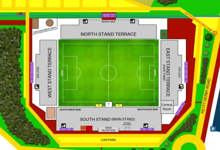Sơ đồ chỗ ngồi chi tiết của sân vận động Pirelli Stadium, giúp cổ động viên dễ dàng định vị các khán đài và khu vực tại sân nhà của Burton Albion