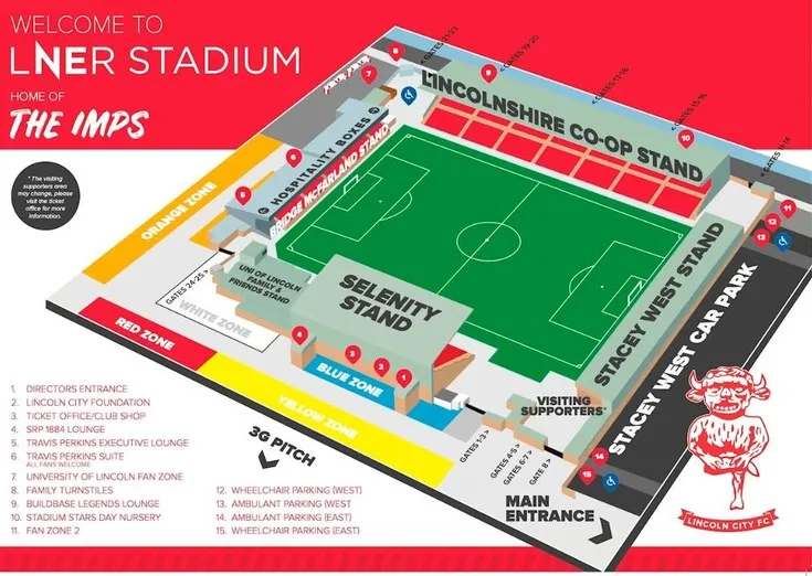 Sơ đồ chỗ ngồi chi tiết của sân vận động Sincil Bank, hướng dẫn lựa chọn vị trí đẹp nhất cho khán giả.
