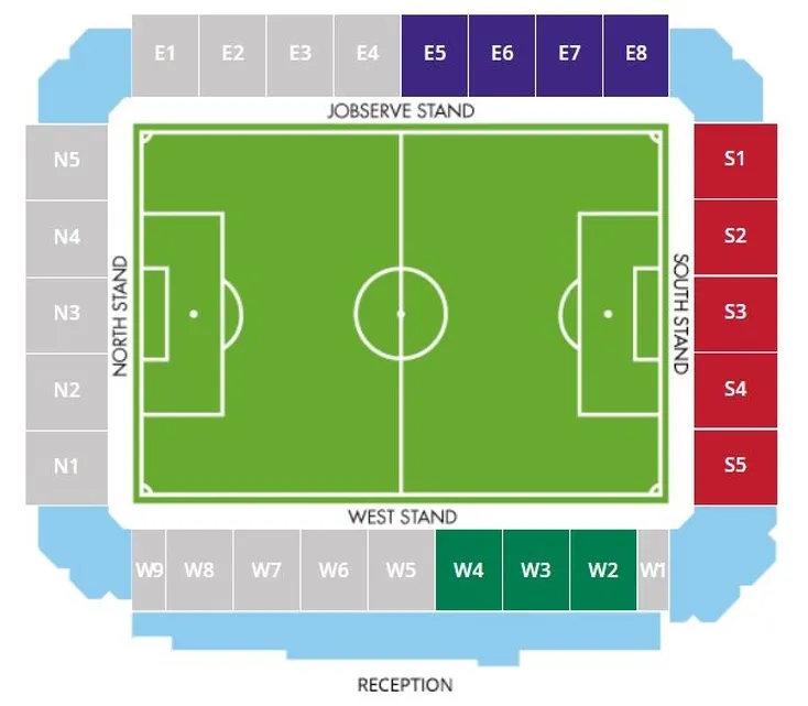 Sơ đồ chỗ ngồi chi tiết sân JobServe Community Stadium