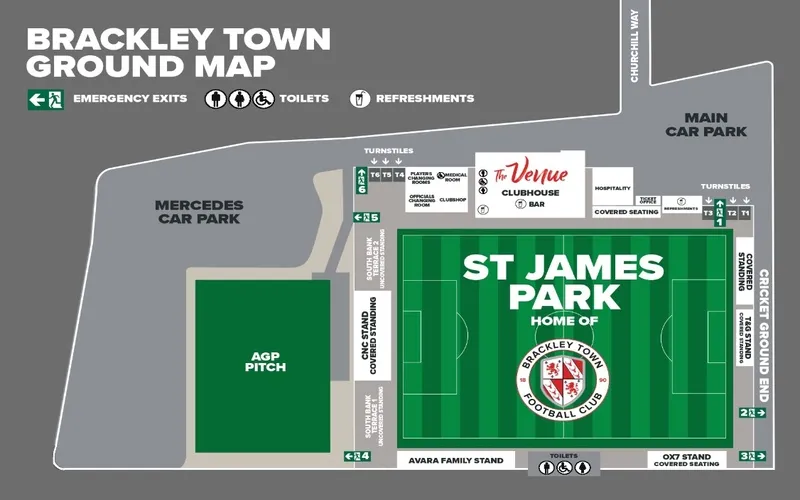 Sơ đồ sân St James Park Brackley – Hướng dẫn vị trí chỗ ngồi
