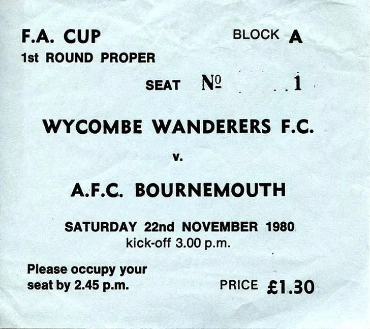 Vé trận đấu FA Cup của AFC Bournemouth năm 1980, minh chứng cho lịch sử lâu đời của The Cherries